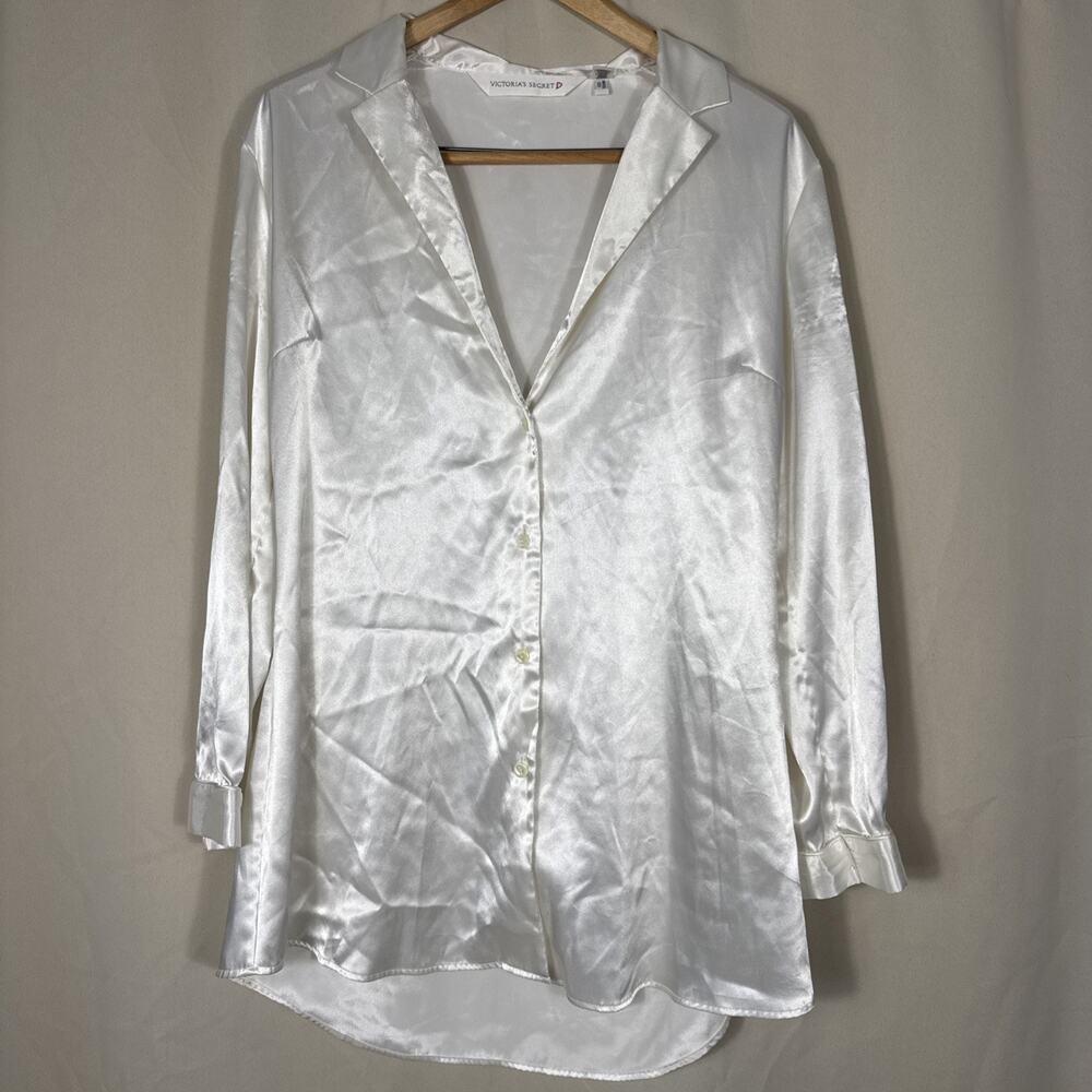 Vintage 1996 Victoria’s Secret Satin Sleep Shirt Women M Ivory White Pajama 90s